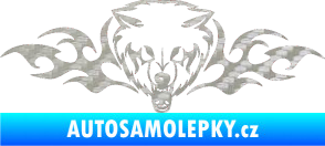 Samolepka Animal flames 038 levá  vlk 3D karbon stříbrný