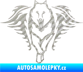 Samolepka Animal flames 039 levá  vlk 3D karbon stříbrný