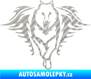 Samolepka Animal flames 039 pravá  vlk 3D karbon stříbrný