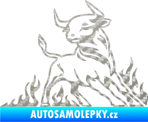 Samolepka Animal flames 062 pravá býk 3D karbon stříbrný