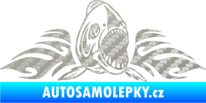Samolepka Animal flames 063 pravá piraňa 3D karbon stříbrný