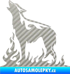 Samolepka Animal flames 066 levá vyjící vlk 3D karbon stříbrný