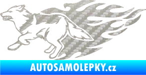 Samolepka Animal flames 090 levá vlk 3D karbon stříbrný