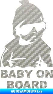 Samolepka Baby on board 002 pravá s textem miminko s brýlemi 3D karbon stříbrný