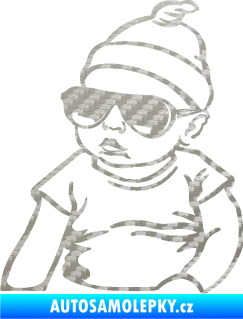 Samolepka Baby on board 003 levá miminko s brýlemi 3D karbon stříbrný