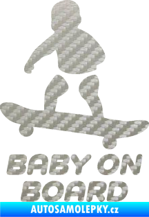Samolepka Baby on board 008 levá skateboard 3D karbon stříbrný