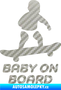 Samolepka Baby on board 008 pravá skateboard 3D karbon stříbrný