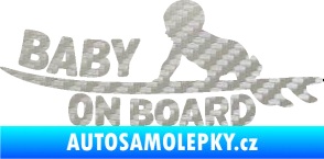 Samolepka Baby on board 010 levá surfing 3D karbon stříbrný