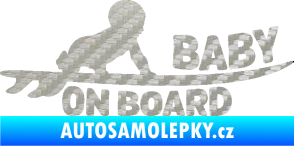 Samolepka Baby on board 010 pravá surfing 3D karbon stříbrný