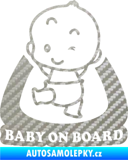 Samolepka Baby on board 011 levá s nápisem 3D karbon stříbrný