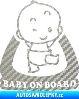 Samolepka Baby on board 011 pravá s nápisem 3D karbon stříbrný