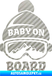 Samolepka Baby on board 012 levá na horách 3D karbon stříbrný