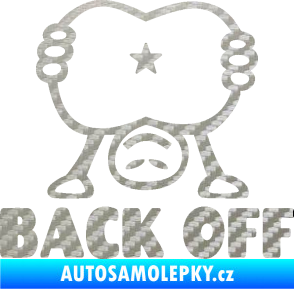 Samolepka Back off panáček 3D karbon stříbrný