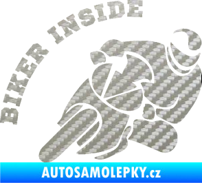 Samolepka Biker inside 002 pravá motorkář 3D karbon stříbrný