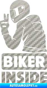 Samolepka Biker inside 003 levá motorkář 3D karbon stříbrný