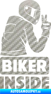 Samolepka Biker inside 003 pravá motorkář 3D karbon stříbrný