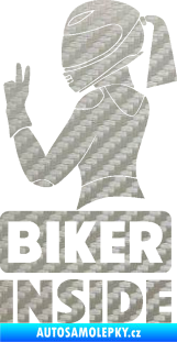 Samolepka Biker inside 004 levá motorkářka 3D karbon stříbrný