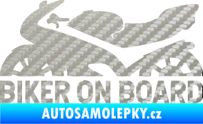 Samolepka Biker on board levá motorka 3D karbon stříbrný