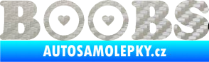 Samolepka Boobs nápis se srdíčky 3D karbon stříbrný