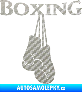 Samolepka Boxing nápis s rukavicemi 3D karbon stříbrný