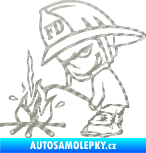 Samolepka Boy čůrá 004 hasič levá 3D karbon stříbrný