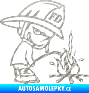 Samolepka Boy čůrá 004 hasič pravá 3D karbon stříbrný