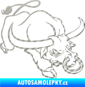 Samolepka Býk 014 pravá rozzuřený 3D karbon stříbrný