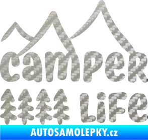Samolepka Camper life 001 horská turistika 3D karbon stříbrný