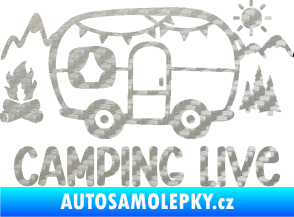 Samolepka Camping live 001 levá cestování v karavanu 3D karbon stříbrný