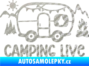 Samolepka Camping live 001 pravá cestování v karavanu 3D karbon stříbrný