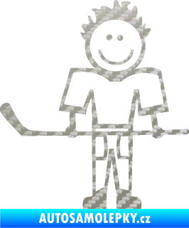 Samolepka Cartoon family kluk 002 levá hokejista 3D karbon stříbrný
