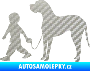 Samolepka Chlapec venčí psa levá 3D karbon stříbrný