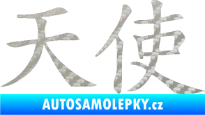 Samolepka Čínský znak Angel 3D karbon stříbrný