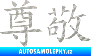 Samolepka Čínský znak Respect 3D karbon stříbrný