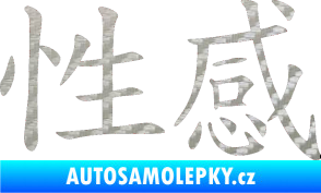 Samolepka Čínský znak Sexy 3D karbon stříbrný