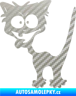 Samolepka Crazy cat levá bláznivá kočka 3D karbon stříbrný