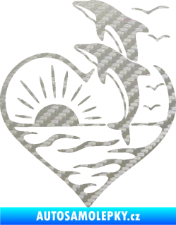 Samolepka Delfíni 002 levá západ slunce 3D karbon stříbrný