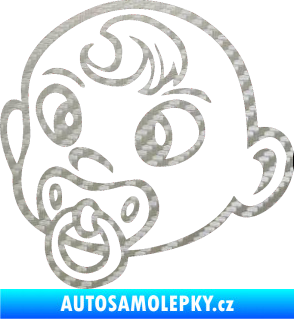 Samolepka Dítě v autě 004 levá miminko s dudlíkem hlavička 3D karbon stříbrný