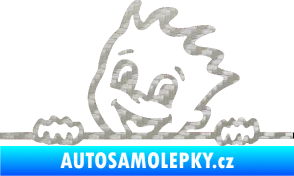 Samolepka Dítě v autě 029 levá veselý kluk hlavička 3D karbon stříbrný