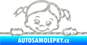 Samolepka Dítě v autě 030 levá malá slečna hlavička 3D karbon stříbrný