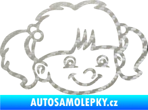 Samolepka Dítě v autě 035 pravá holka hlavička 3D karbon stříbrný