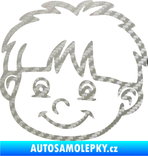 Samolepka Dítě v autě 036 levá chlapec hlavička 3D karbon stříbrný