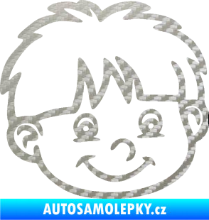 Samolepka Dítě v autě 036 pravá chlapec hlavička 3D karbon stříbrný