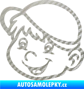 Samolepka Dítě v autě 038 levá kluk hlavička 3D karbon stříbrný