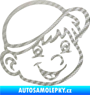 Samolepka Dítě v autě 038 pravá kluk hlavička 3D karbon stříbrný