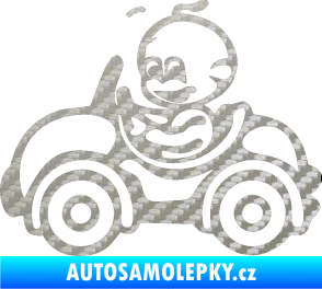 Samolepka Dítě v autě 041 levá chlapeček v autíčku 3D karbon stříbrný
