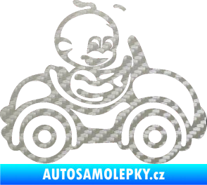 Samolepka Dítě v autě 041 pravá chlapeček v autíčku 3D karbon stříbrný