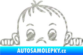 Samolepka Dítě v autě 045 levá chlapeček hlavička 3D karbon stříbrný