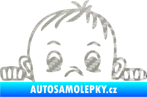 Samolepka Dítě v autě 045 pravá chlapeček hlavička 3D karbon stříbrný