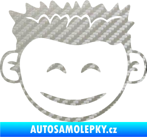 Samolepka Dítě v autě 048 levá kluk hlavička 3D karbon stříbrný